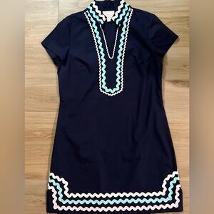 Sail to Sable Navy Linen Tunic Dress Ric Rac Trim Size Large